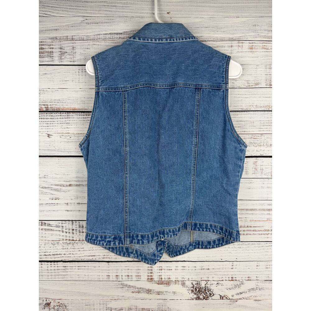 Vintage Bill Blass Denim Vest Medium Floral Embroidery 90s Western Boho Hippie - Picture 6 of 6